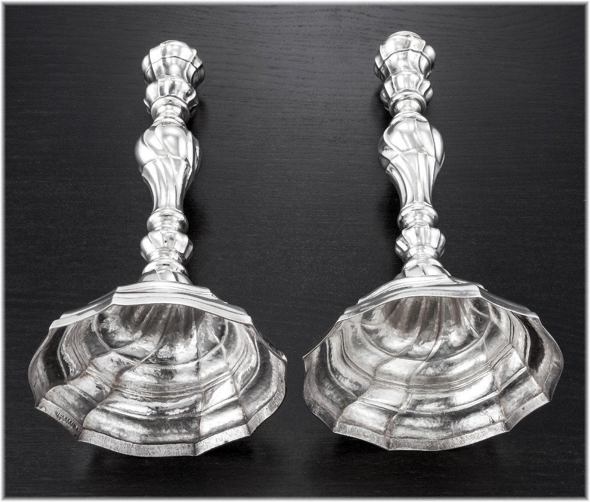 Rare Pair Of 18th Century Solid Silver Candlesticks Belgium Hainaut Ath 1778-photo-3