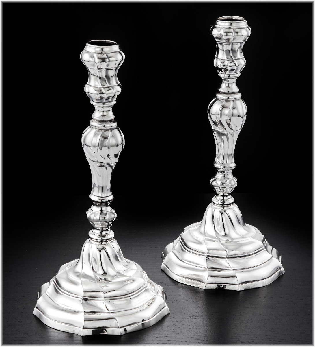 Rare Pair Of 18th Century Solid Silver Candlesticks Belgium Hainaut Ath 1778-photo-2