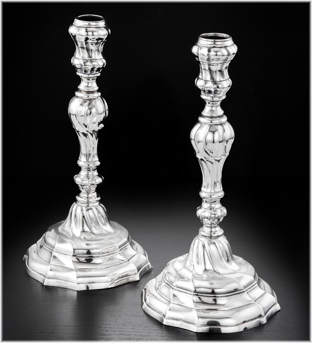 Rare Pair Of 18th Century Solid Silver Candlesticks Belgium Hainaut Ath 1778