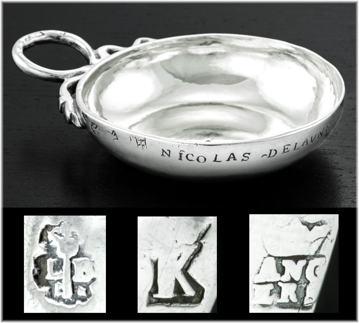 Bordereau Des Brosses: Rare 18th Century Solid Silver Wine Taster Angers 1755-56-photo-3