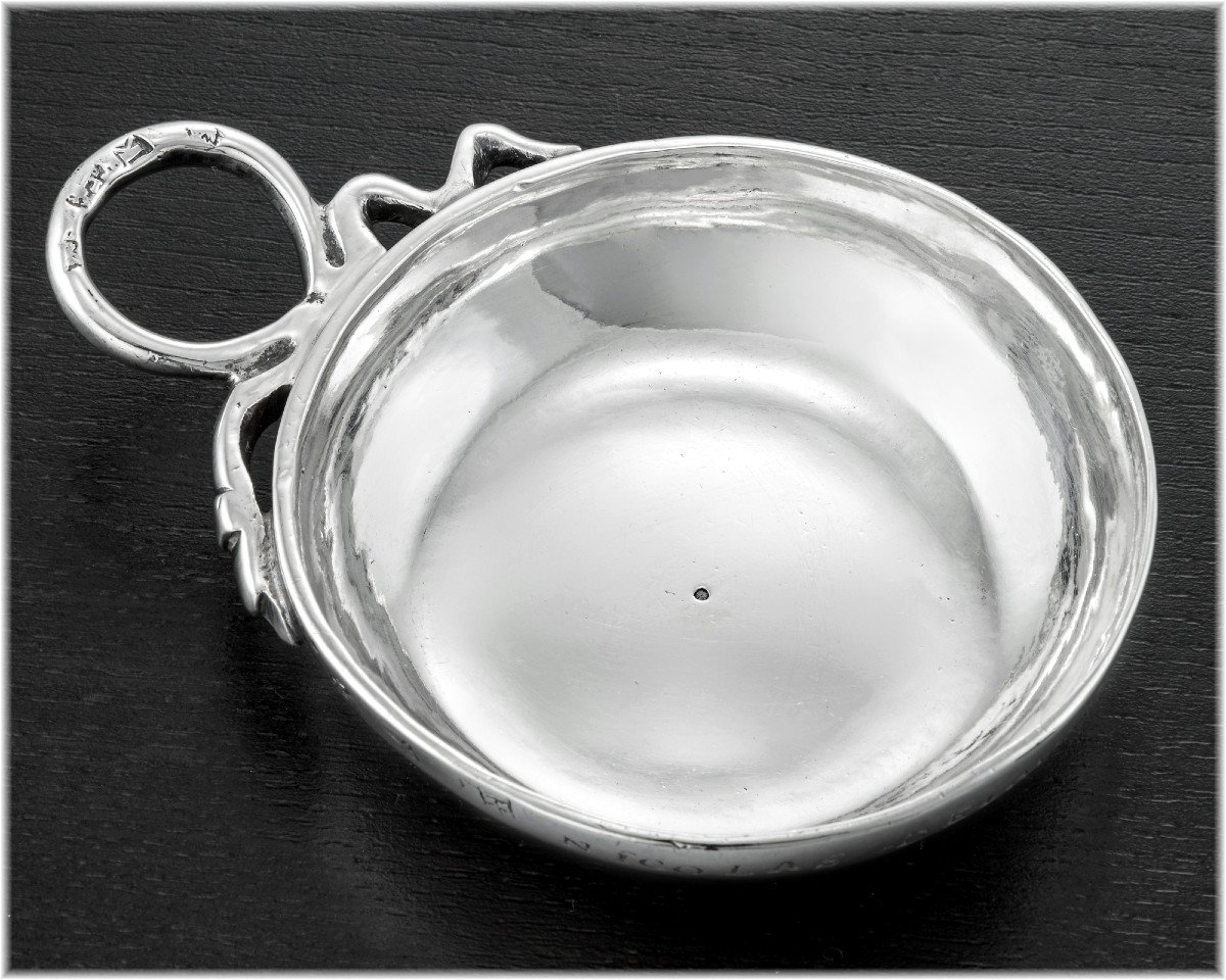 Bordereau Des Brosses: Rare 18th Century Solid Silver Wine Taster Angers 1755-56