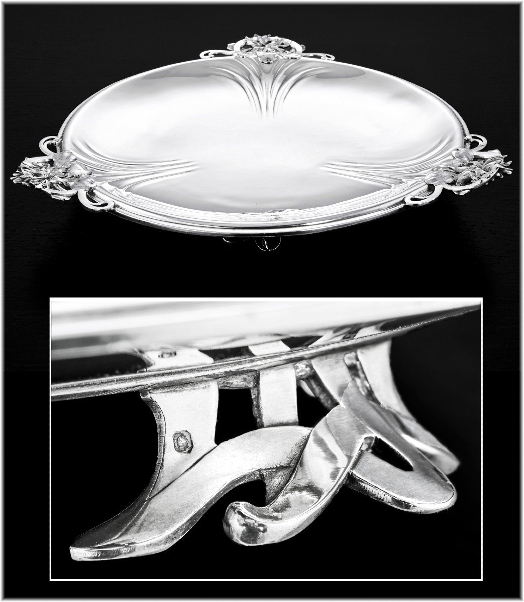 Christofle: Rare Display Dish On Three Feet In Sterling Silver From The Art Nouveau Era-photo-3