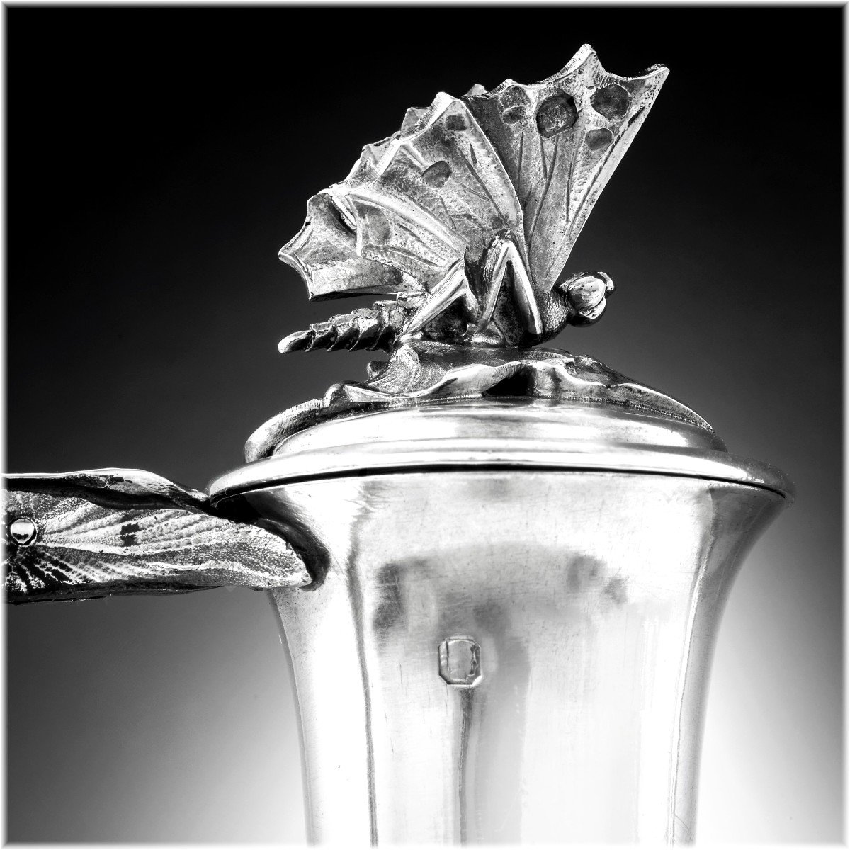 Regina Benvenisti : Rare Art Nouveau 4pc Sterling Silver & Vermeil Tea - Coffee Set - Insects-photo-2