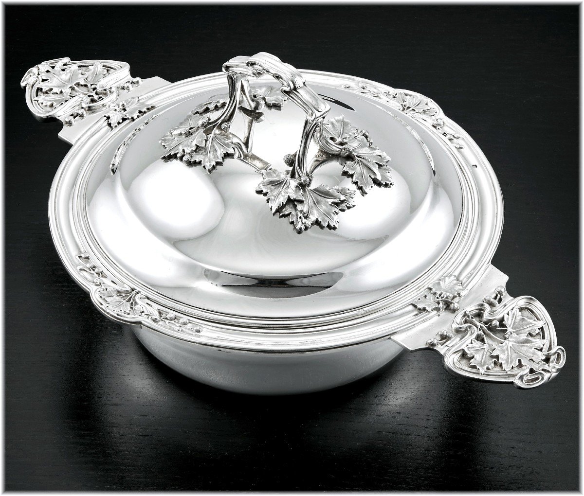 Henri Soufflot : Rare Art Nouveau Sterling Silver Vegetable Tureen - Plane Tree Decor 
