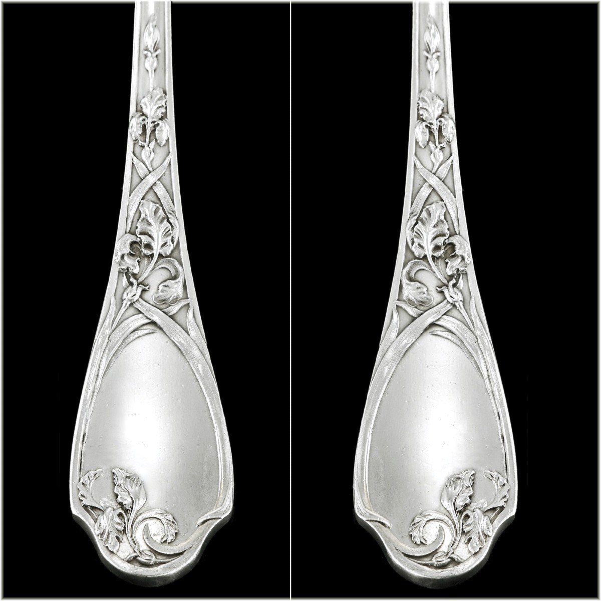 Puiforcat : Art Nouveau Vermeil Sterling Silver Strawberry Serving Set - Iris Pattern -photo-2