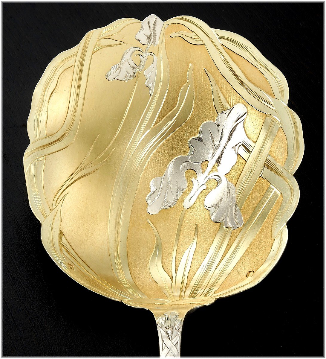 Puiforcat : Art Nouveau Vermeil Sterling Silver Strawberry Serving Set - Iris Pattern -photo-4