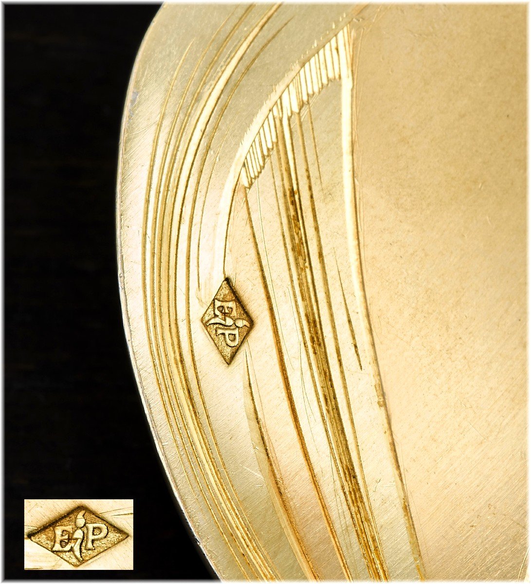 Puiforcat : Art Nouveau Vermeil Sterling Silver Strawberry Serving Set - Iris Pattern -photo-6