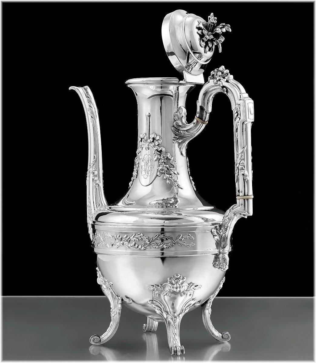 Victor BOIVIN : Cafetière / Verseuse en Argent massif de St. Louis XVI-photo-2