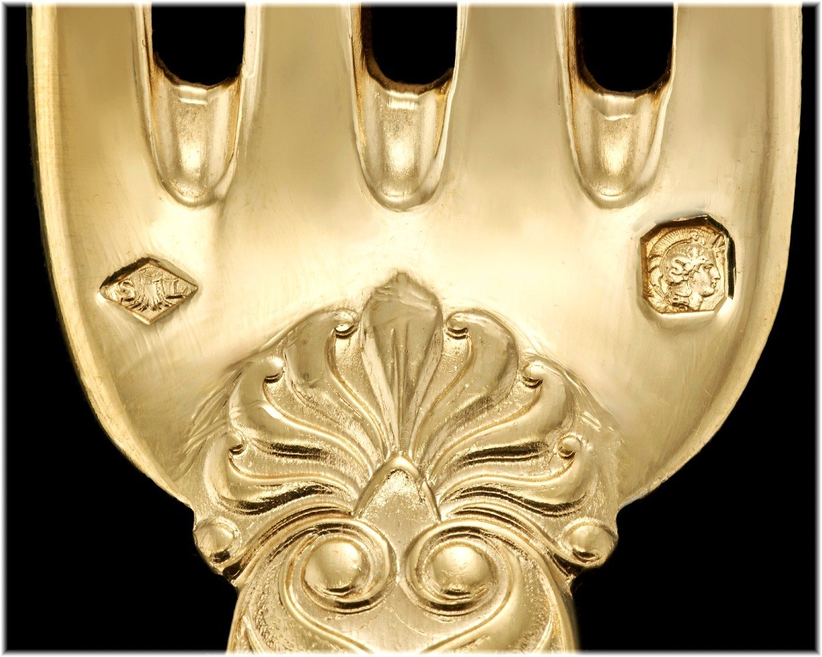 SOUCHE-LAPPARRA : Rare Ménagère en Argent massif Vermeil modèle JOSEPHINE par Biennais-photo-4