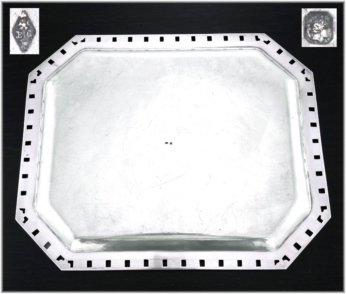 Cardeilhac : Renaissance Style Sterling Silver Tray  - "fer De Lance" Fleur De Lys Pattern-photo-2