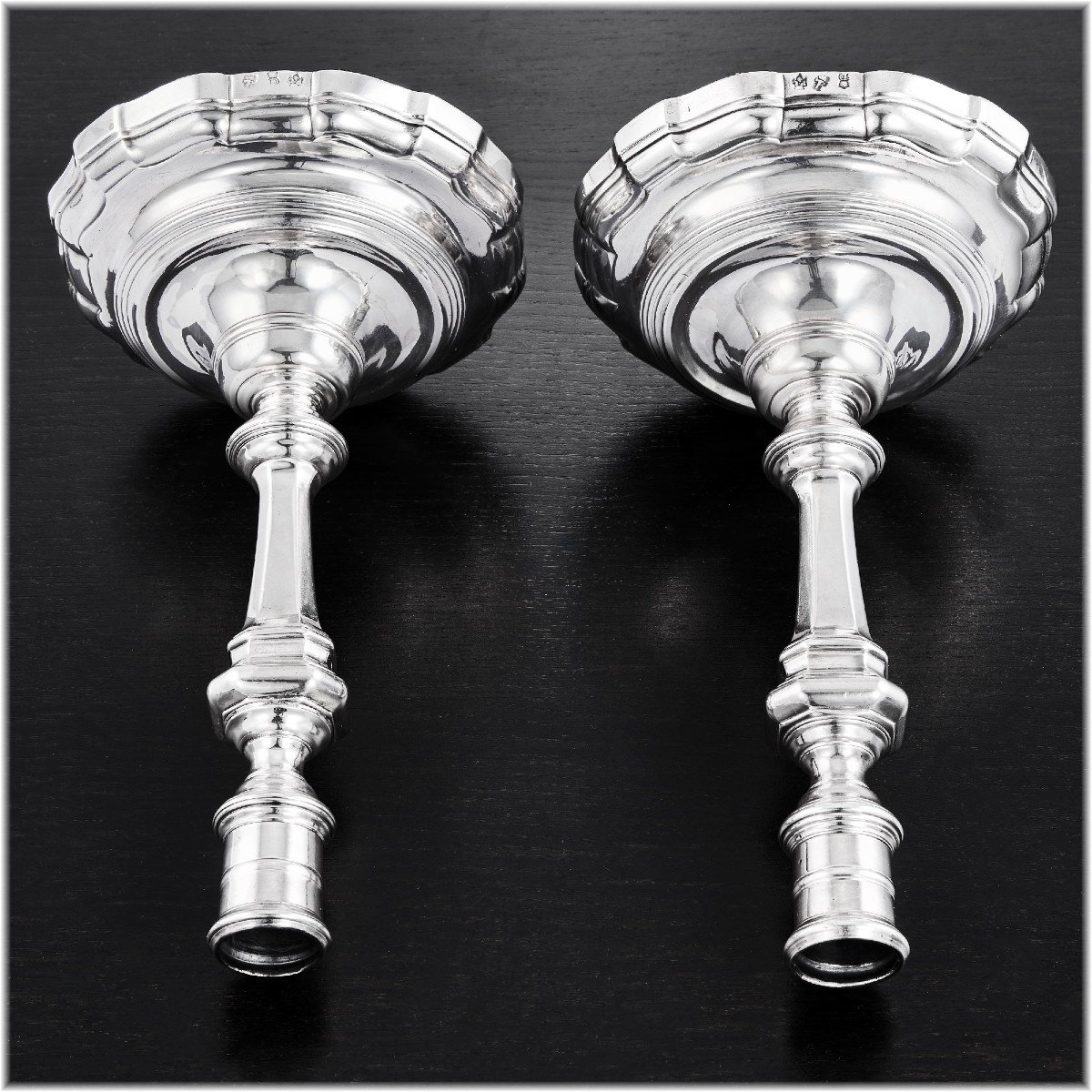 CORDE : Rare Paire de Flambeaux en Argent massif Bretagne LORIENT 1759-66, +1,2kg-photo-3