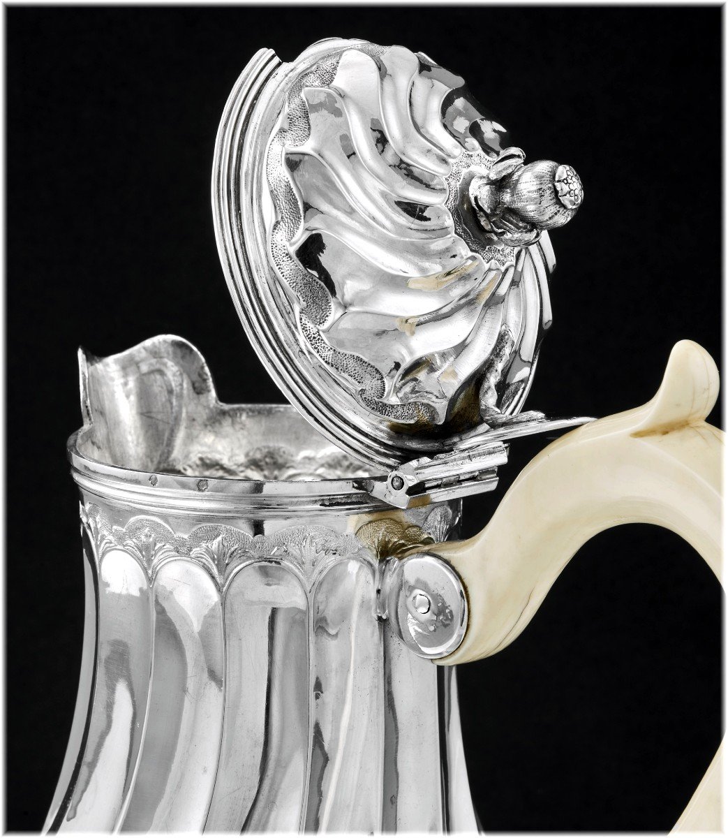 Charvet : Rare Marabout Coffee Pot In Solid Silver & Ivory Paris 1750-photo-2