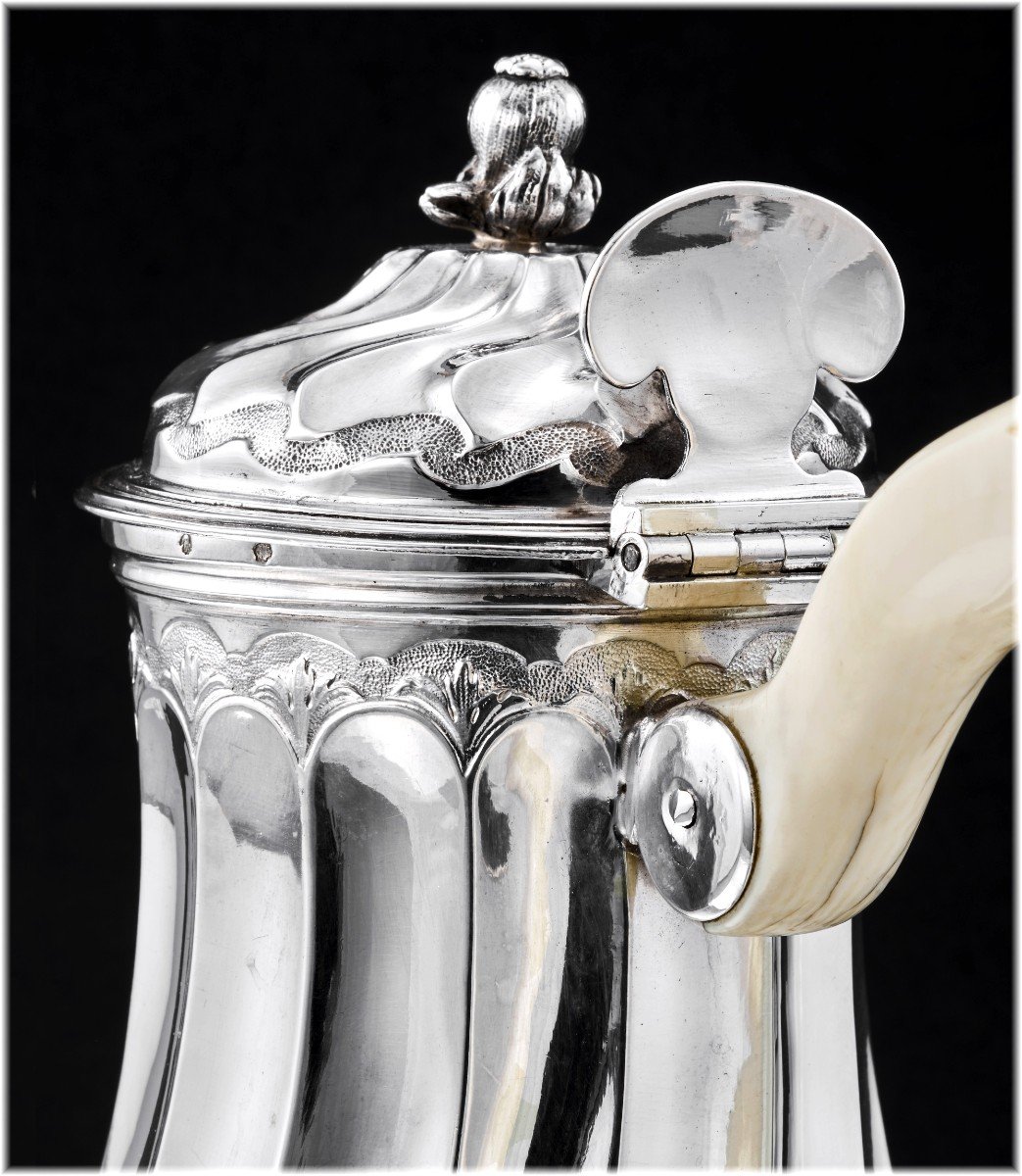 Charvet : Rare Marabout Coffee Pot In Solid Silver & Ivory Paris 1750-photo-4