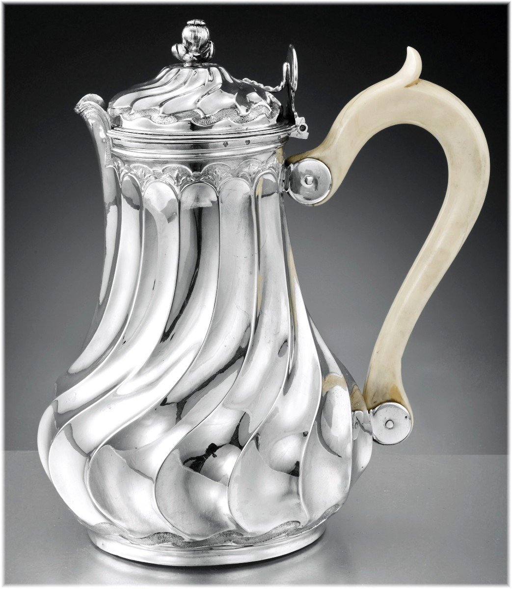 Charvet : Rare Marabout Coffee Pot In Solid Silver & Ivory Paris 1750