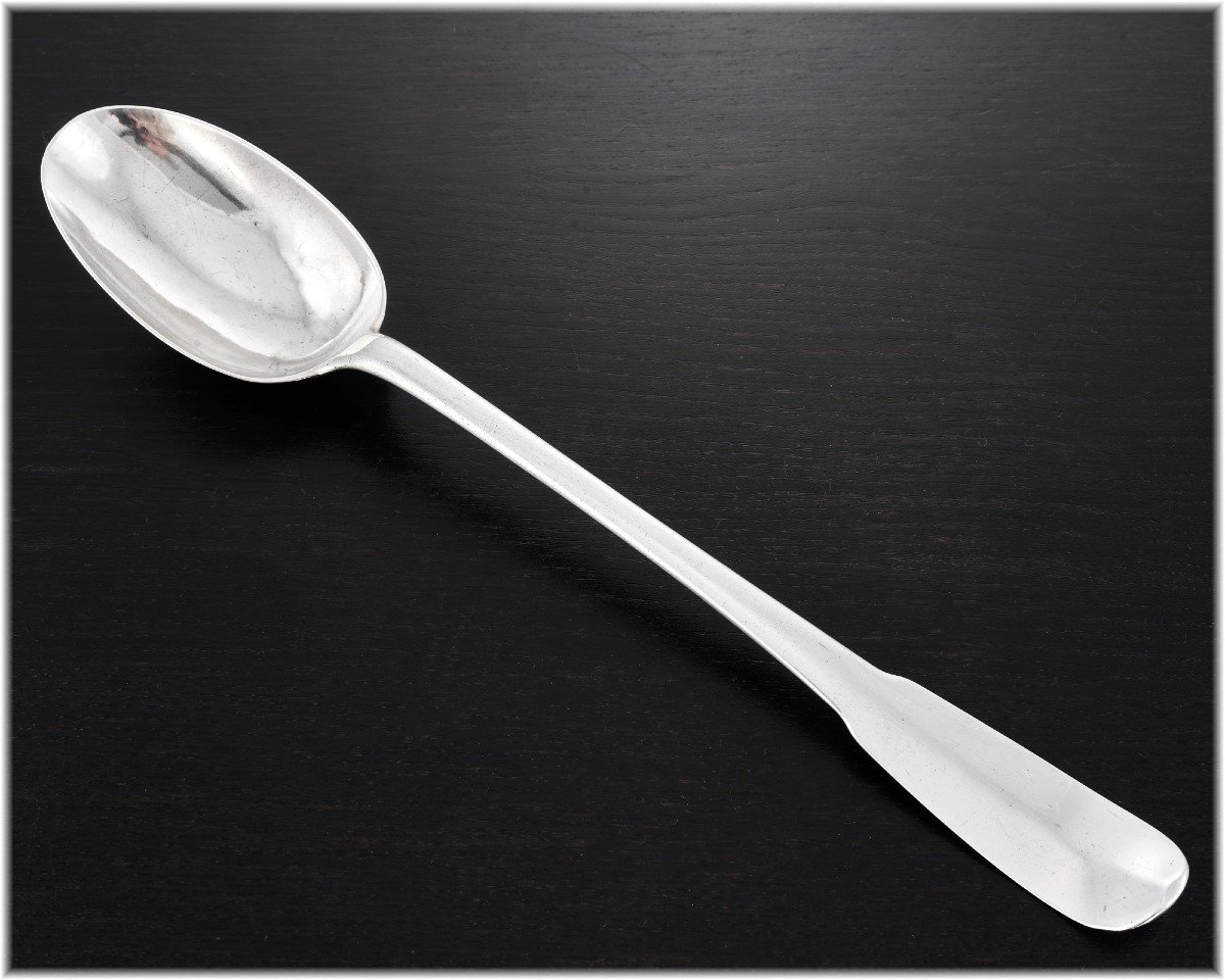 Jacques Michel Bigot : Rare Early 18th Century French Solid Silver Serving Spoon Paris 1734-photo-3