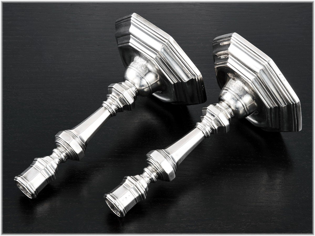 Nicolas BEDANE : Rare Paire de Flambeaux en Argent massif XVIIIème ANGERS 1732-photo-2