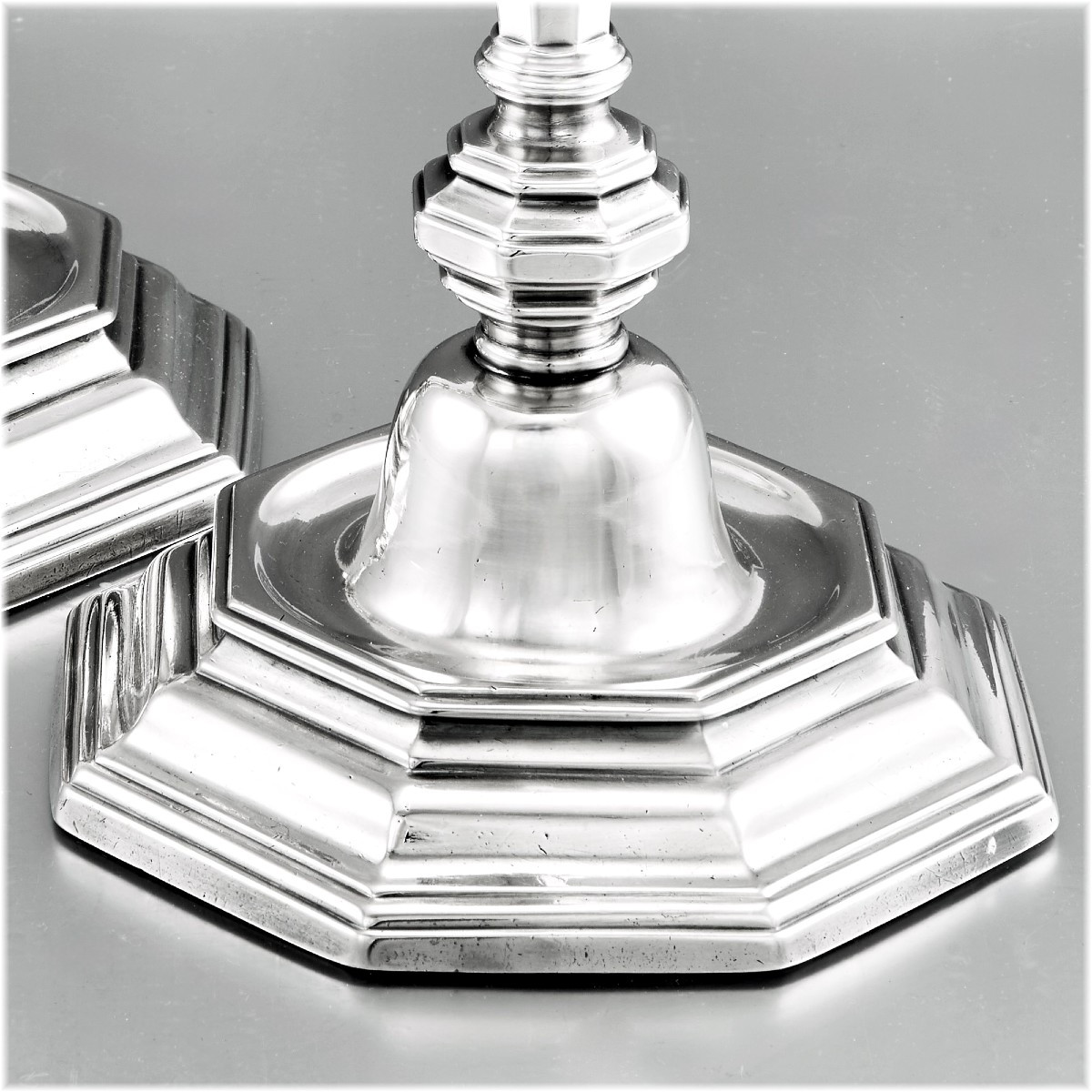 Jean Beaucaire : Rare Pair Of Solid Silver Candlesticks, 18th Century, Metz, 1747-48-photo-3