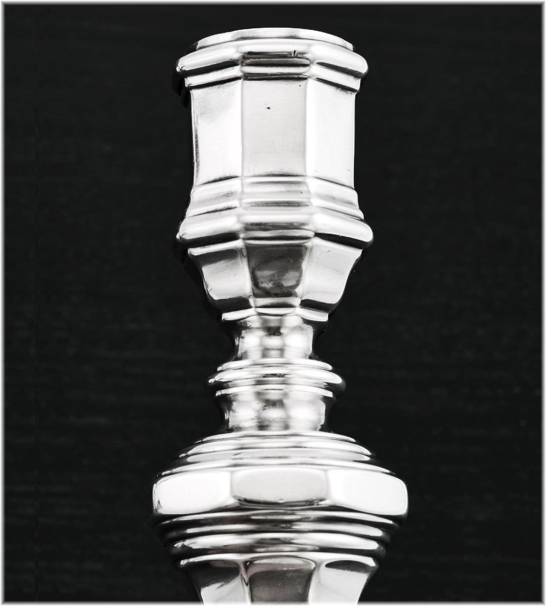 Jean Beaucaire : Rare Pair Of Solid Silver Candlesticks, 18th Century, Metz, 1747-48-photo-2