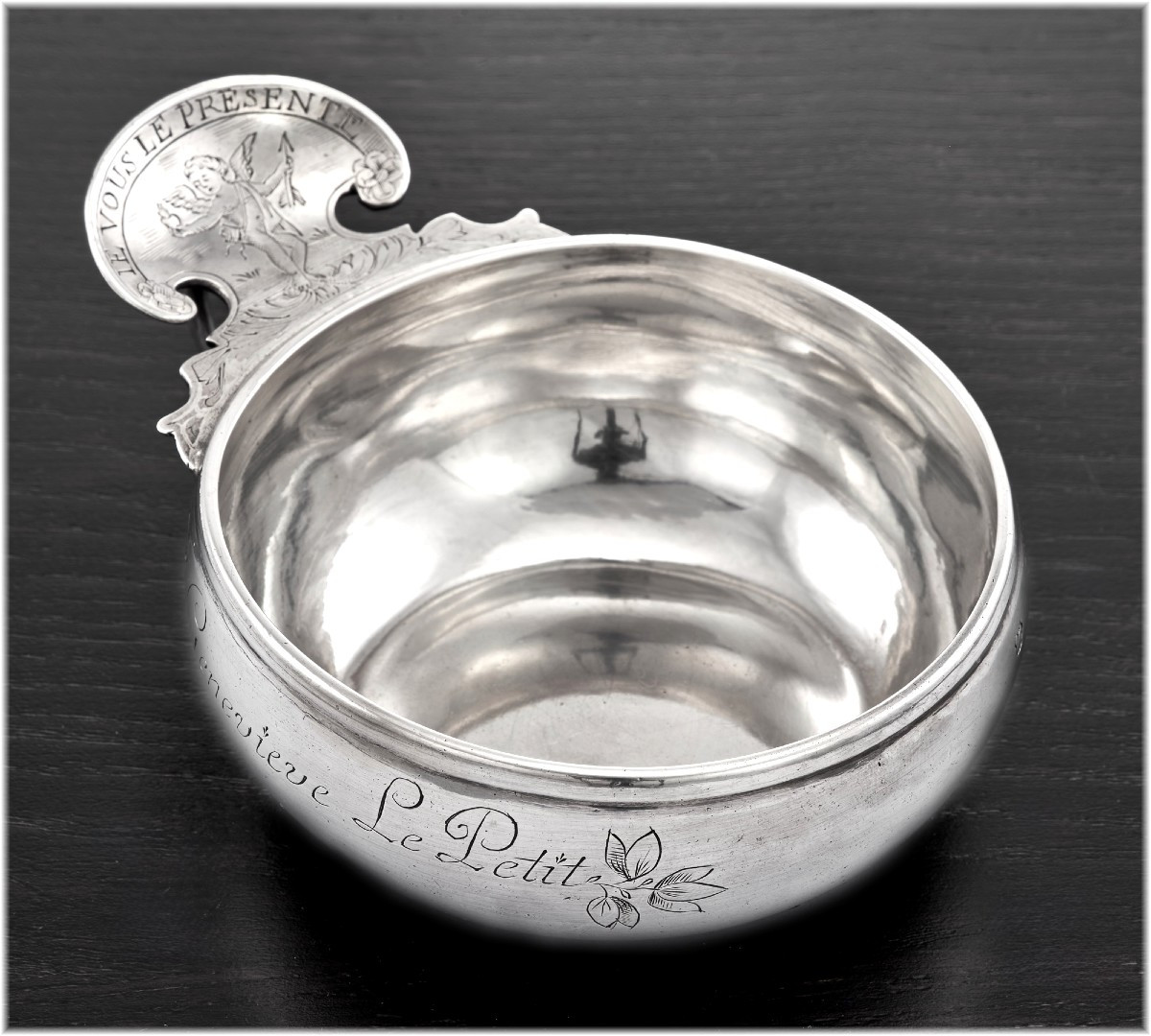 Antoine Lagenet : Rare Large Wine Tasting Cup In Solid Silver, 18th Century, Rouen, 1749-photo-2