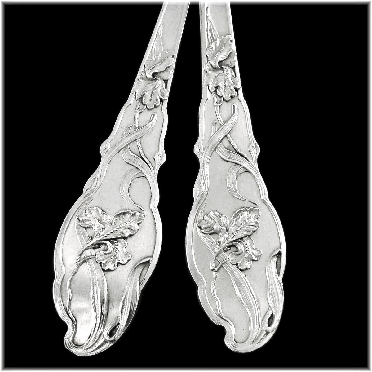 Ravinet d'Enfert:  6 Sterling Silver Large Cutlery Sets + Knives Art Nouveau - Iris Pattern-photo-2