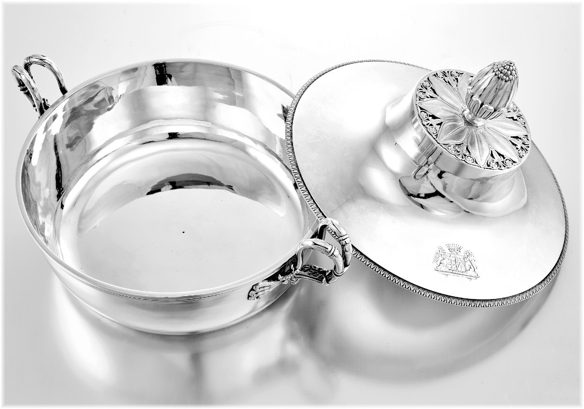 J B C Odiot: Rare Empire Era Sterling Silver Tureen - Coat Of Arms-photo-4