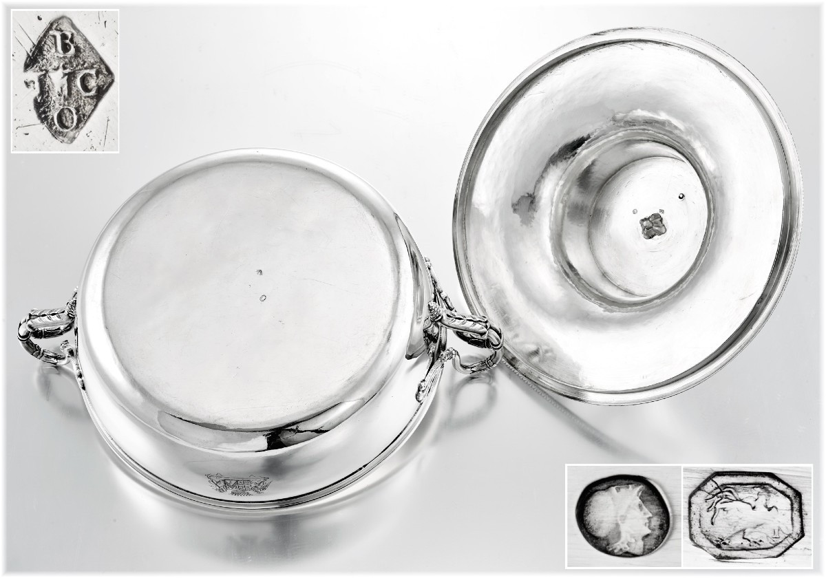 J B C Odiot: Rare Empire Era Sterling Silver Tureen - Coat Of Arms-photo-7