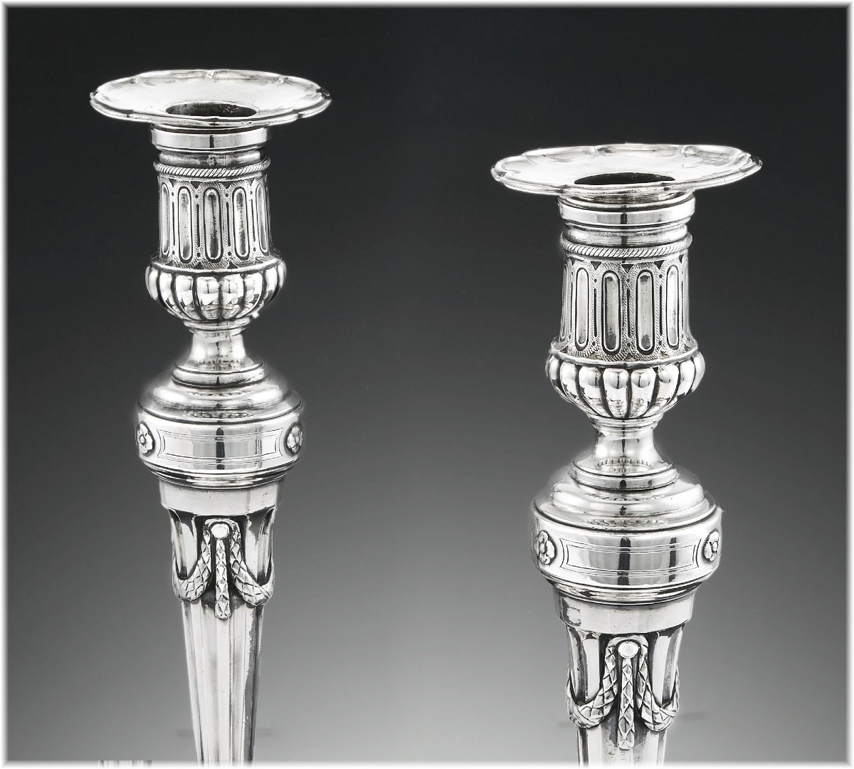 VANCOMBERT : Rare Paire de Flambeaux Argent massif ép. Louis XVI PARIS 1784-photo-4