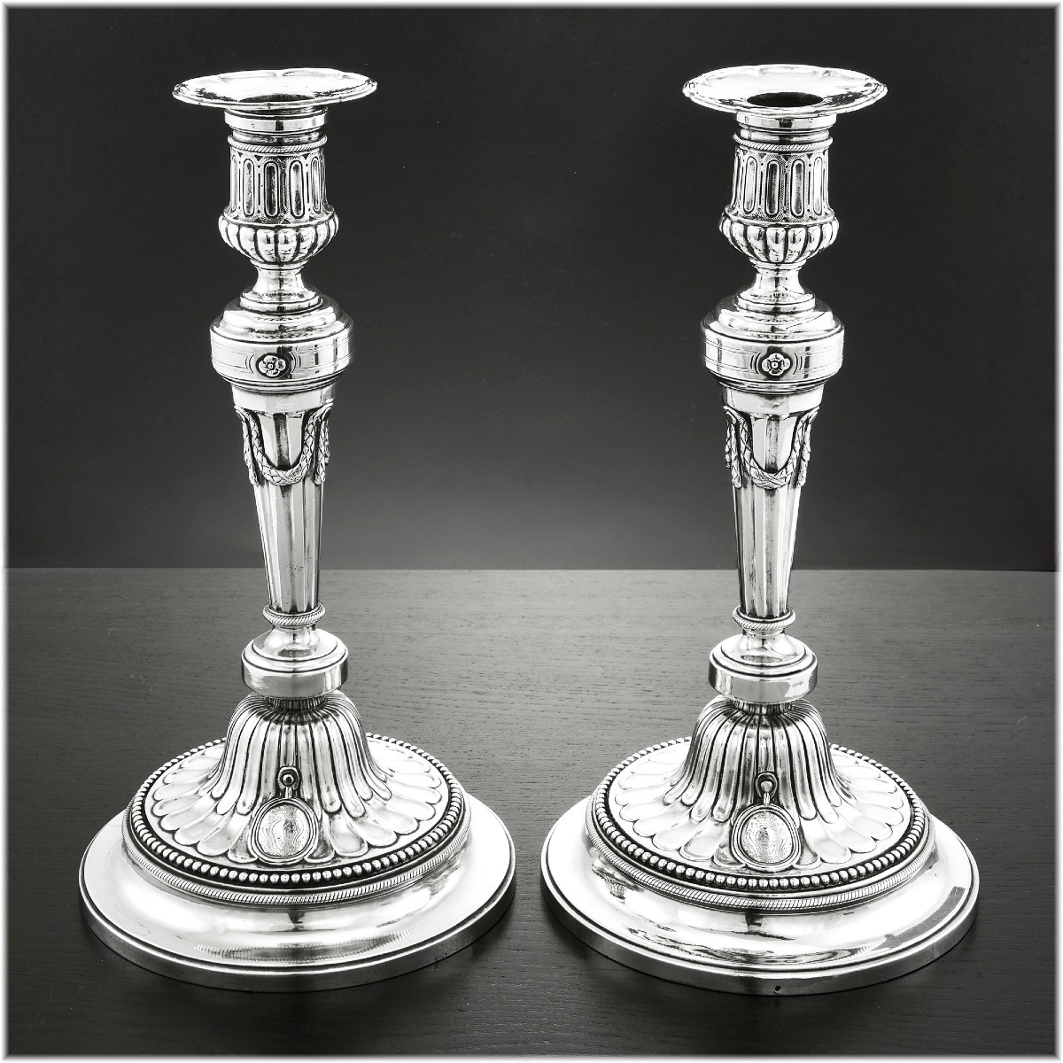 VANCOMBERT : Rare Paire de Flambeaux Argent massif ép. Louis XVI PARIS 1784