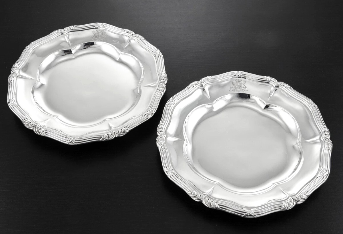 Gustave Odiot: Louis XVI Style Stering Silver Platter / Dish Coat Of Arms - No. 2-photo-4