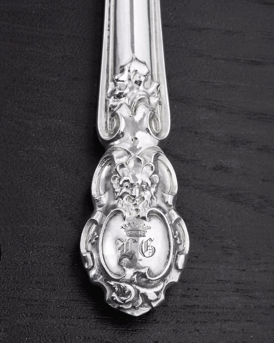 Landry: Rare Cased Sterling Silver Travel Cutlery Set - Royal Notary- Coat Of Arms-photo-3
