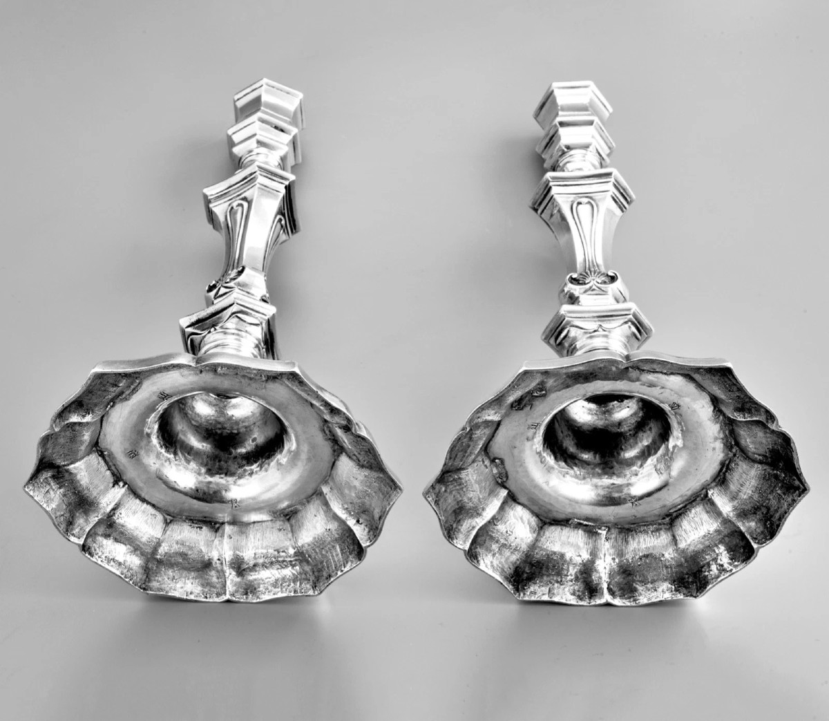 Paire de Flambeaux en Argent massif +1442 g Cité papale AVIGNON c.1760-photo-4