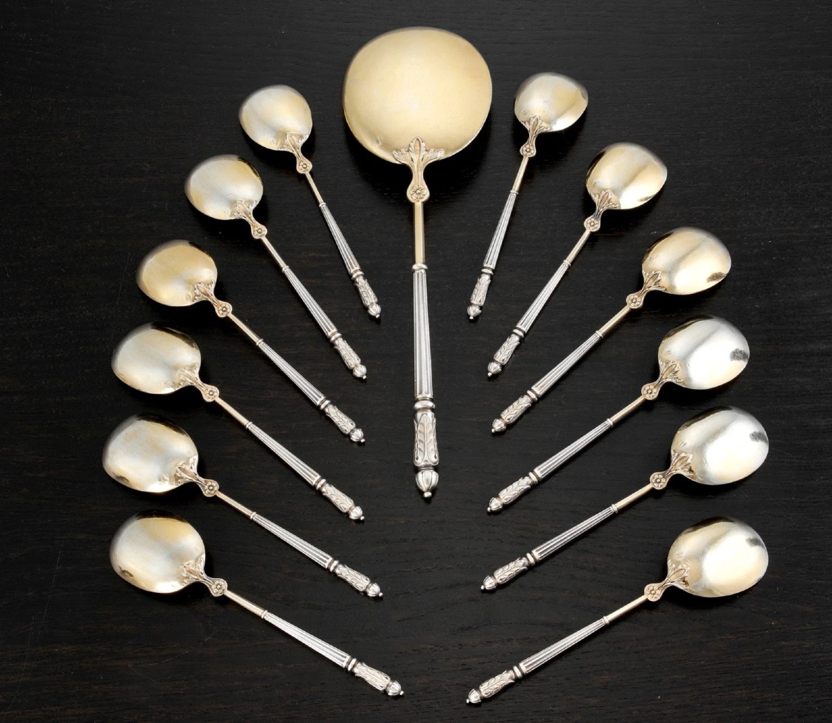 PUIFORCAT : Service à Glace en Argent massif Vermeil dans son Coffret de Forme-photo-2