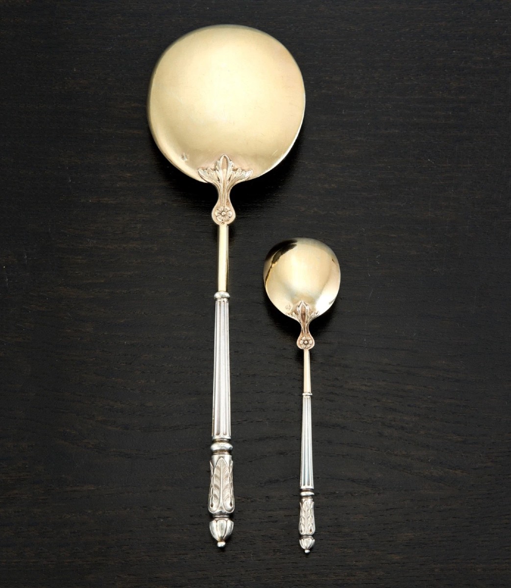 PUIFORCAT : Service à Glace en Argent massif Vermeil dans son Coffret de Forme-photo-3