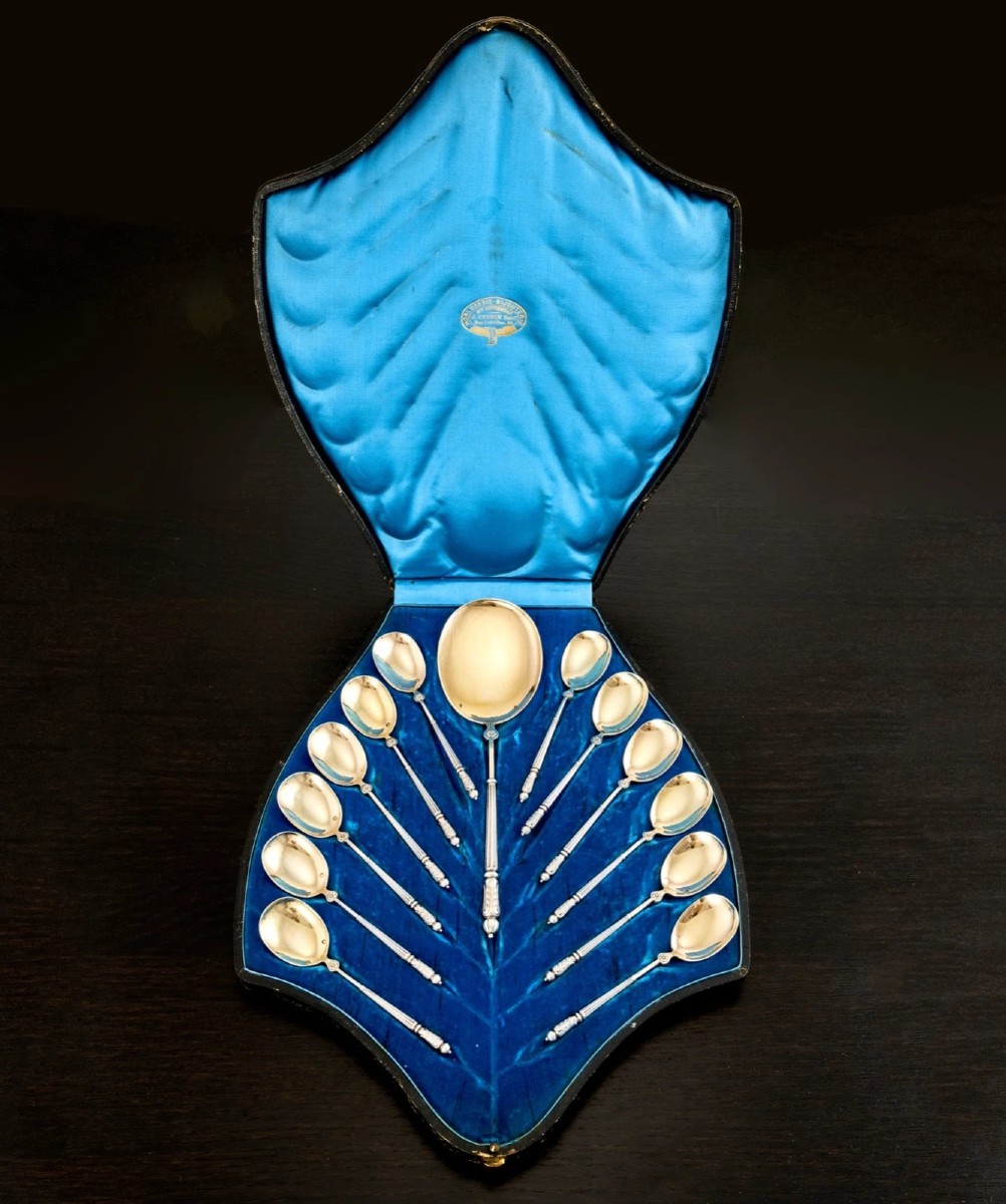 PUIFORCAT : Service à Glace en Argent massif Vermeil dans son Coffret de Forme