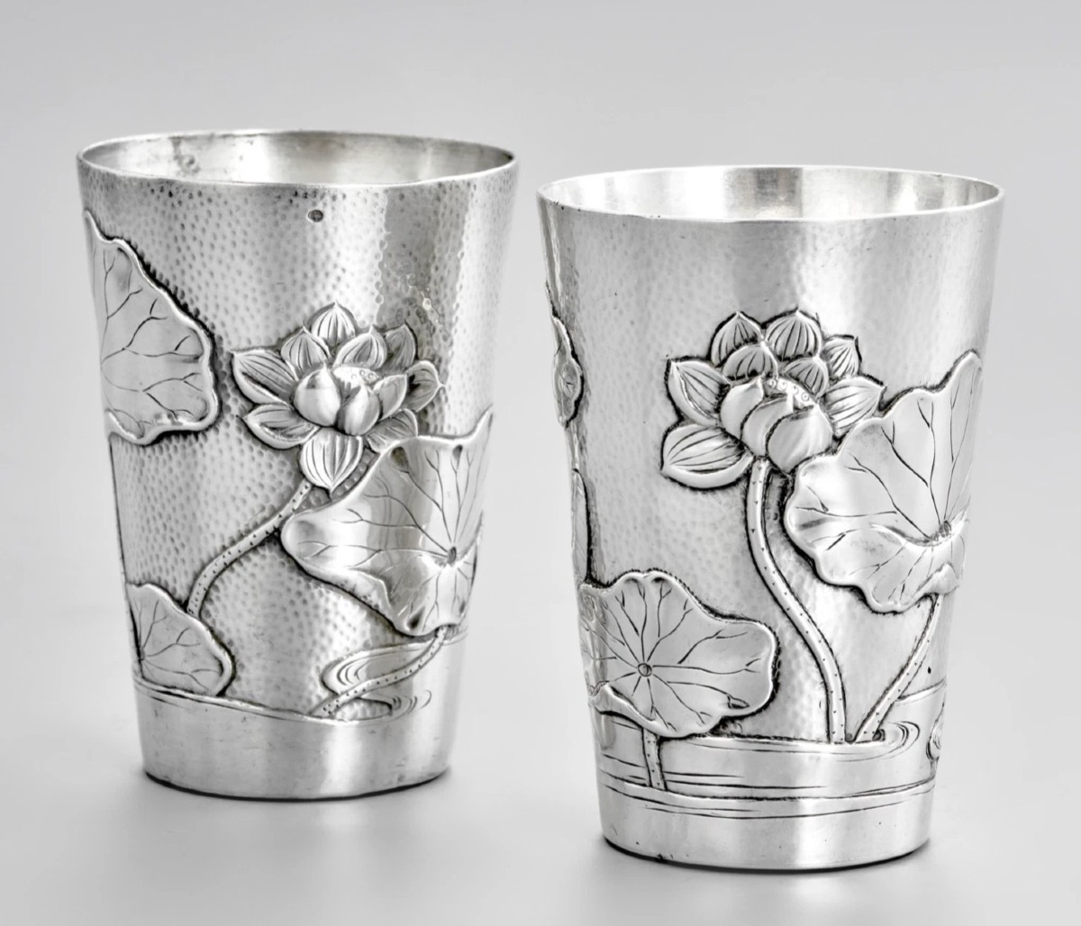 Service à Cocktail japonais complet en Argent massif ART NOUVEAU Nénuphars LOTUS-photo-2