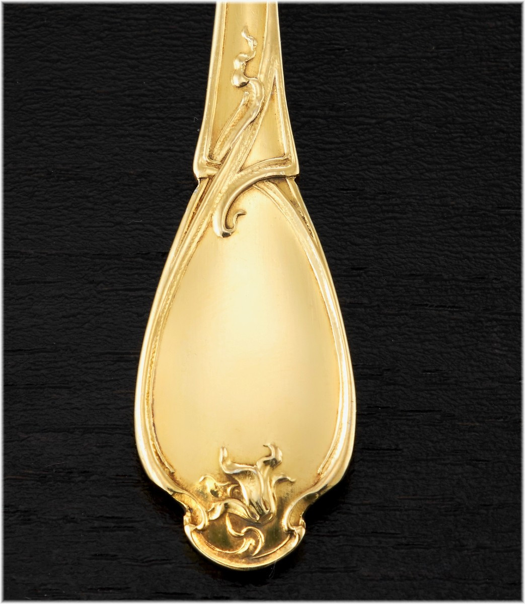Charles Tirbour: Cyclamen Art Nouveau Sterling Silver Vermeil Spoon Set - Box-photo-3