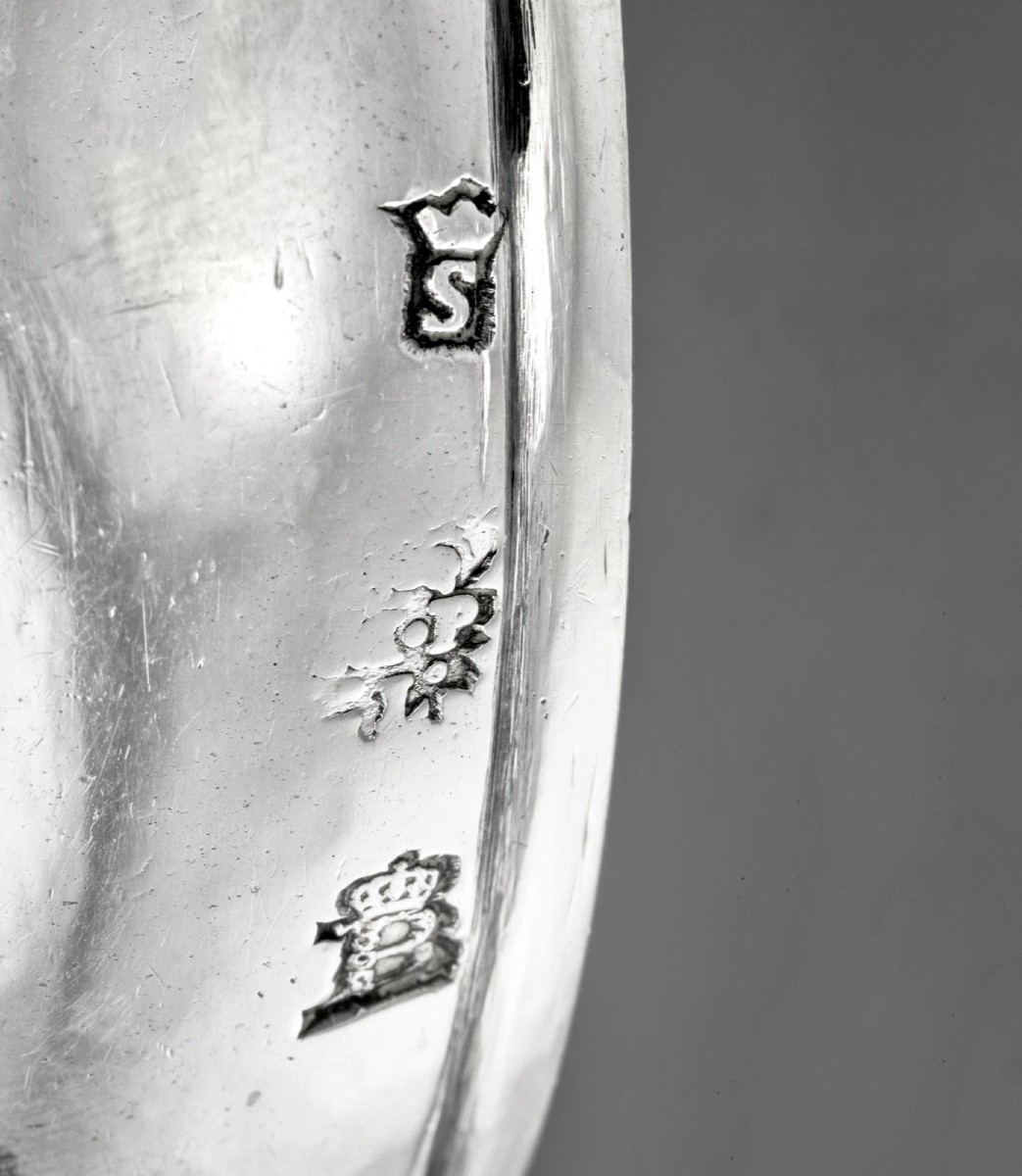 LAMOUREUX : Rare Taste-vin en Argent massif ROUEN 1777 "La Fidélité Me Conduit"-photo-3