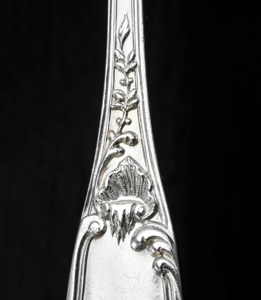 HENIN & COMPERE : Ménagère / Service à Desserts en Argent massif Vermeil 24pcs-photo-2