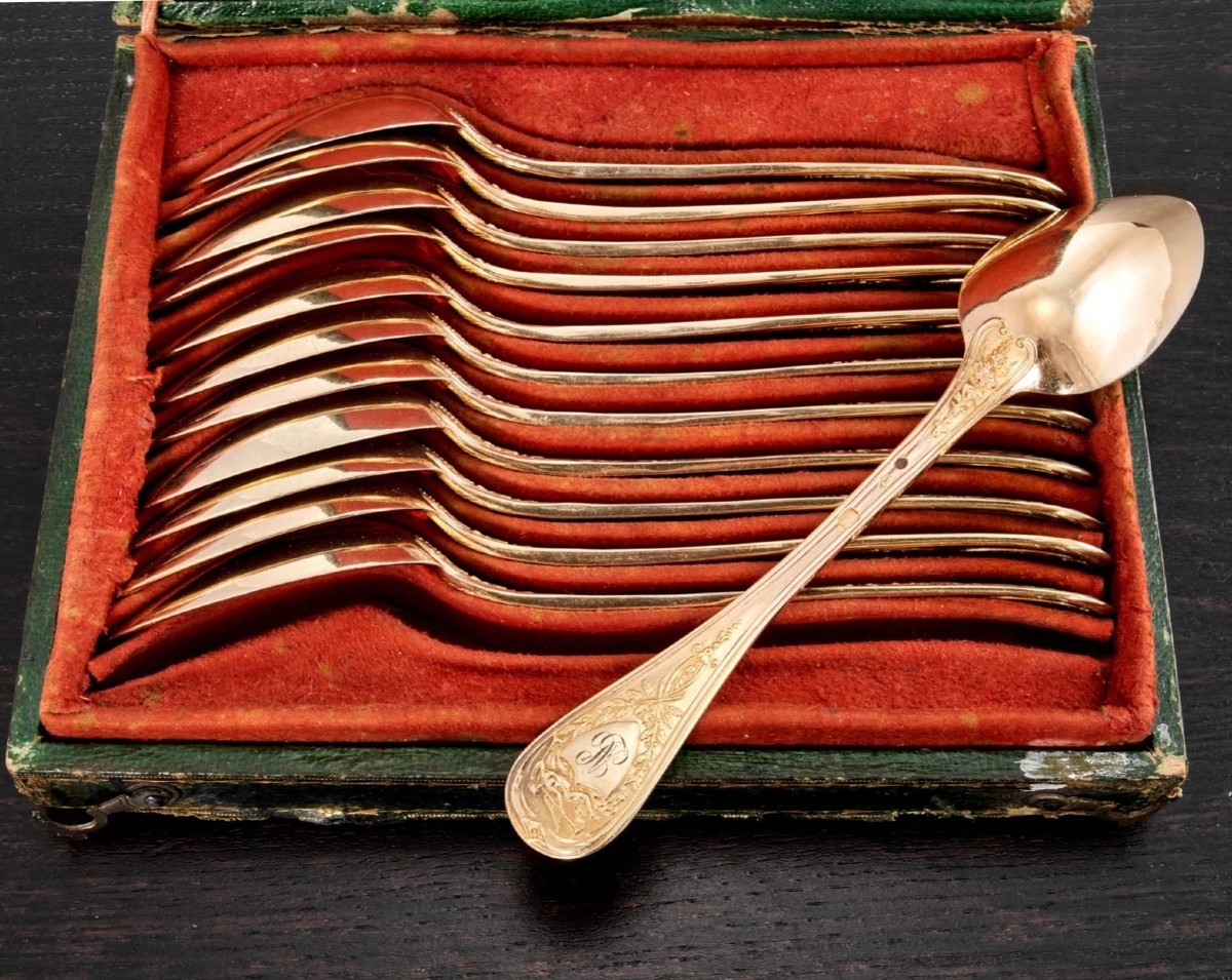 Andrieu : Solid Silver Vermeil Spoon Service "la Renommée" Paris 1819-38-photo-2