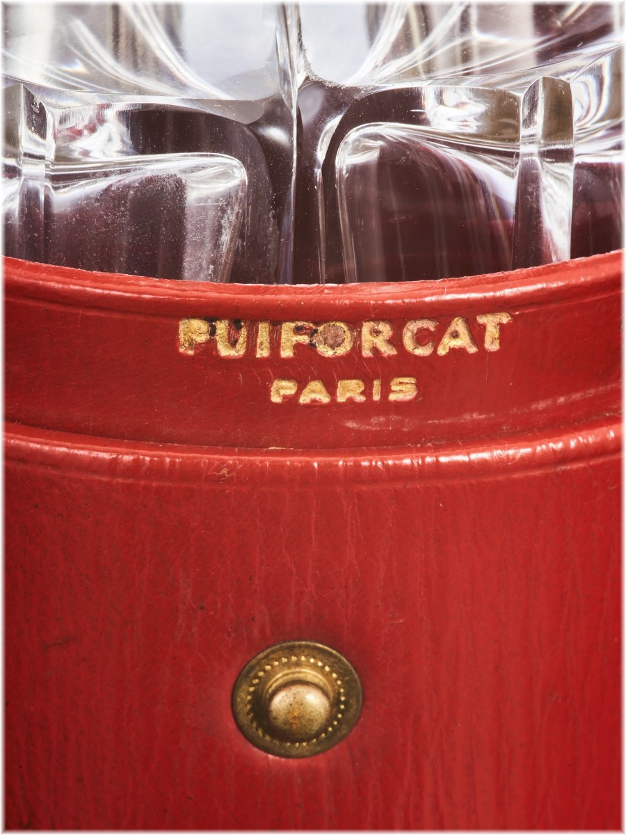 PUIFORCAT : Nécessaire à Parfum en Argent massif Cristal, Etui en Cuir d'Origine-photo-3