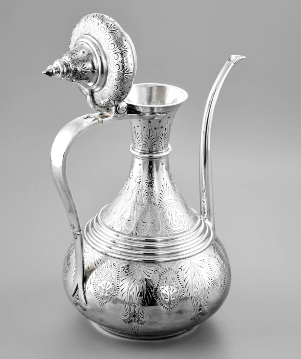 Duponchel & Revil: Orientalist / Ottoman Style Coffee Pot In Sterling Silver-photo-2