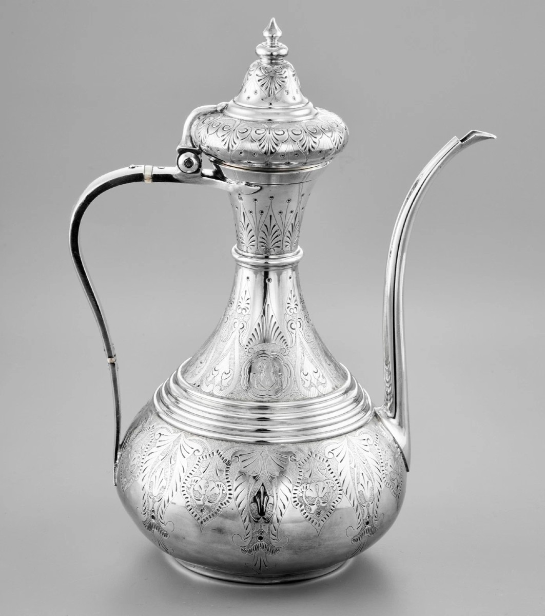 Duponchel & Revil: Orientalist / Ottoman Style Coffee Pot In Sterling Silver-photo-3