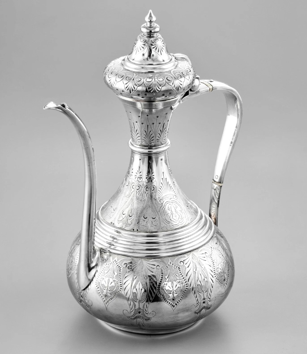 Duponchel & Revil: Orientalist / Ottoman Style Coffee Pot In Sterling Silver-photo-2
