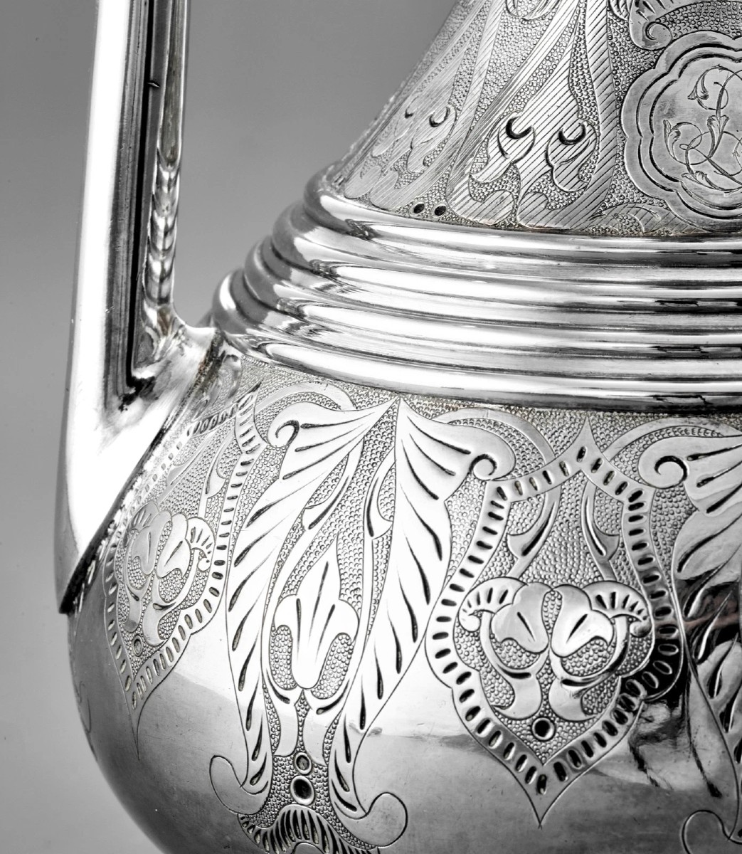 Duponchel & Revil: Orientalist / Ottoman Style Coffee Pot In Sterling Silver-photo-4