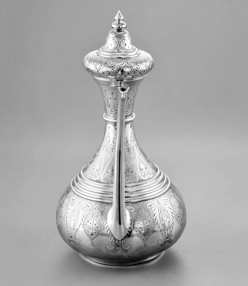Duponchel & Revil: Orientalist / Ottoman Style Coffee Pot In Sterling Silver-photo-7