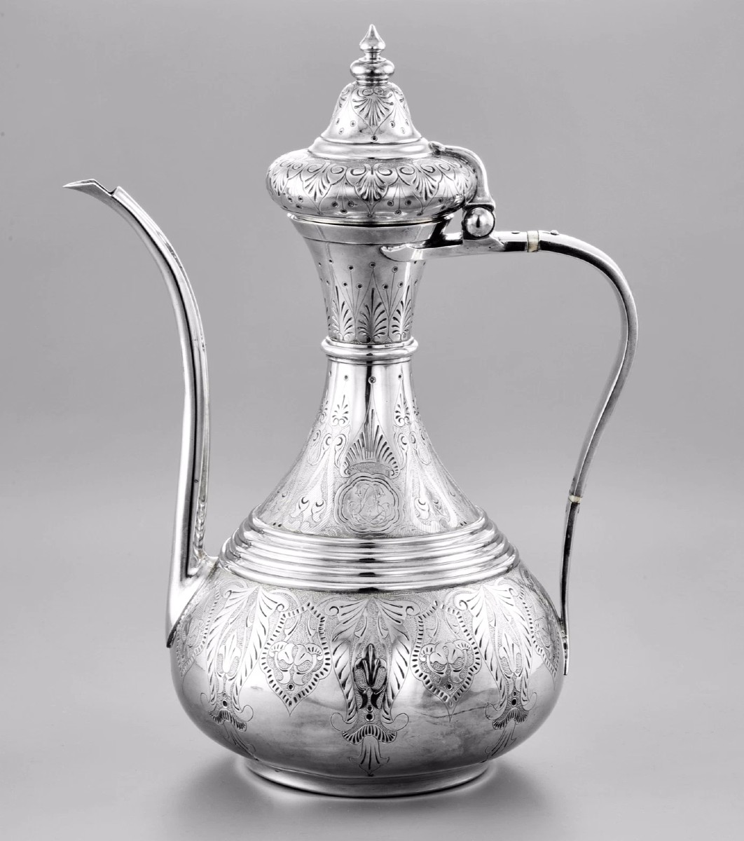 Duponchel & Revil: Orientalist / Ottoman Style Coffee Pot In Sterling Silver