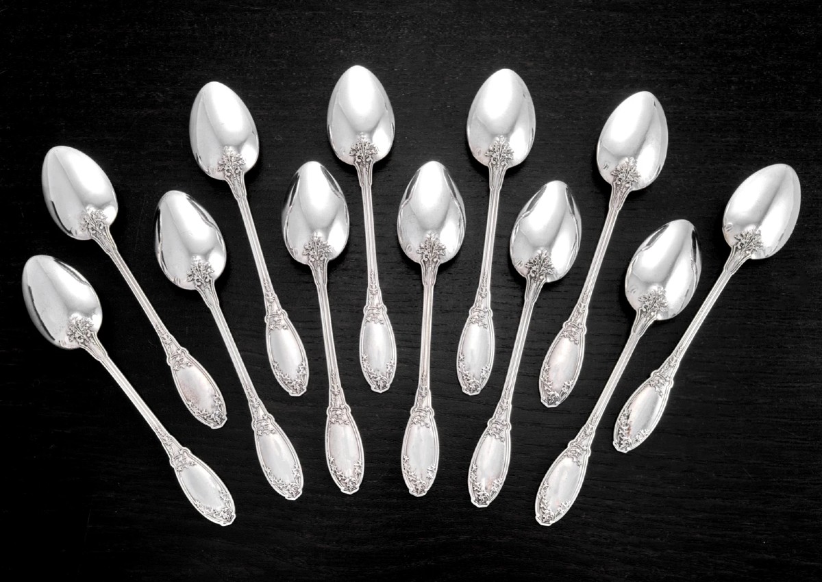 Deflon : Art Nouveau Sterling Silver Spoon Set Thistles Pattern,  Box-photo-4