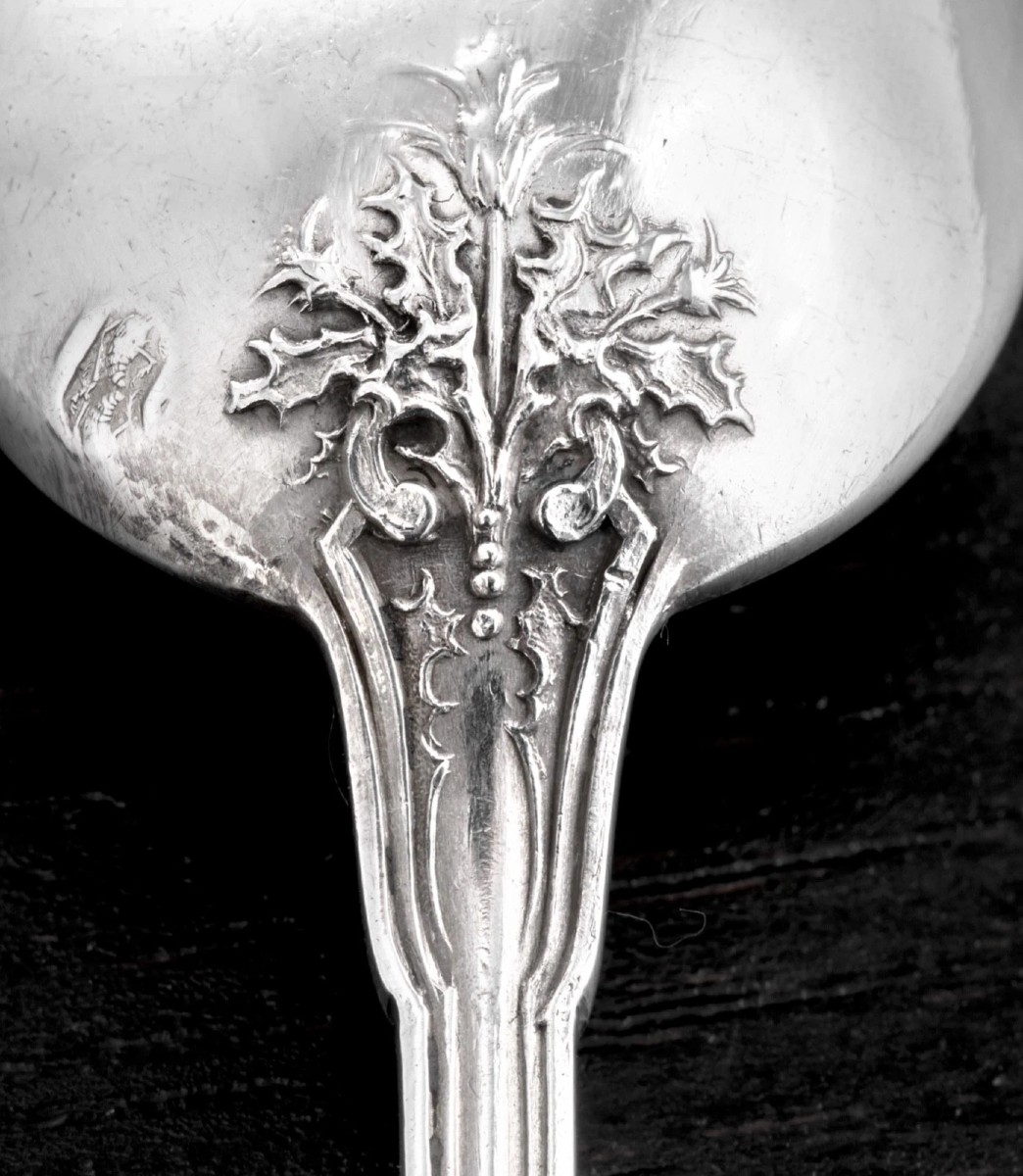 Deflon : Art Nouveau Sterling Silver Spoon Set Thistles Pattern,  Box-photo-4