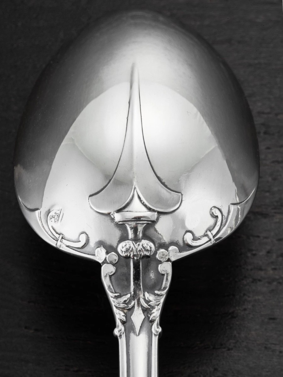 Puiforcat : 12pc Sterling Silver Neogothic Flatware Set, “fer De Lance” Pattern-photo-4