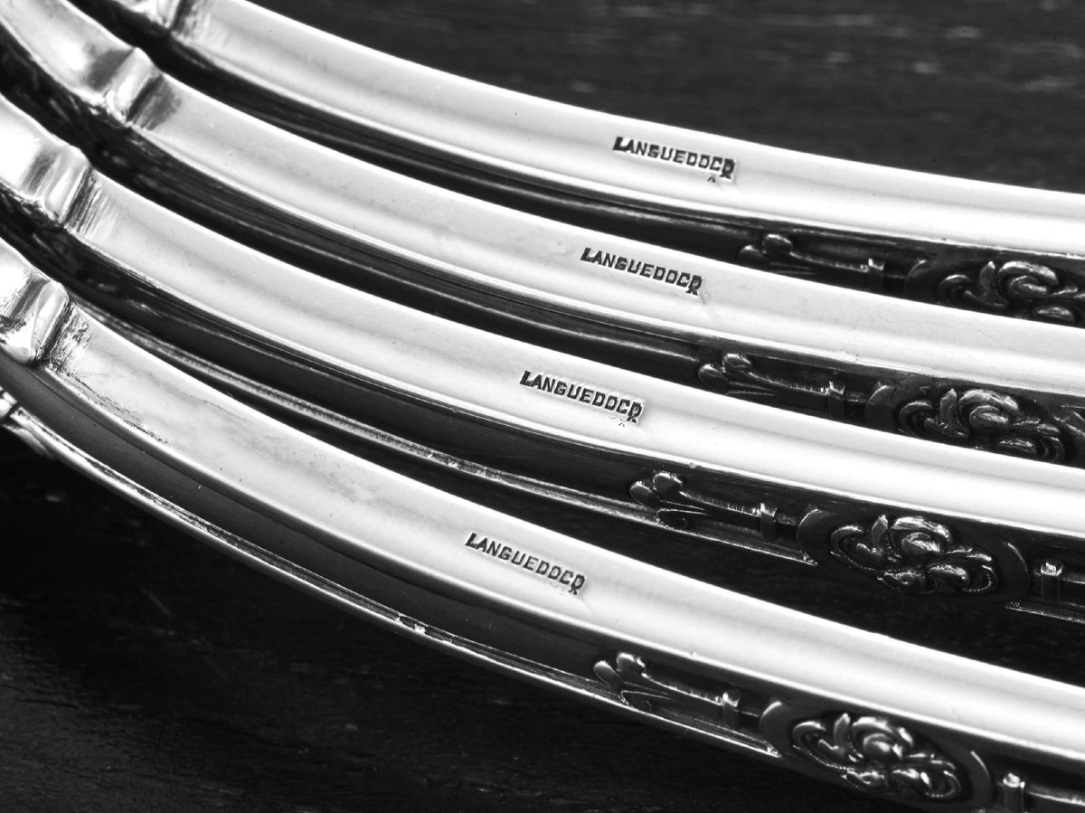 Puiforcat : 12pc Sterling Silver Neogothic Flatware Set, “fer De Lance” Pattern-photo-7